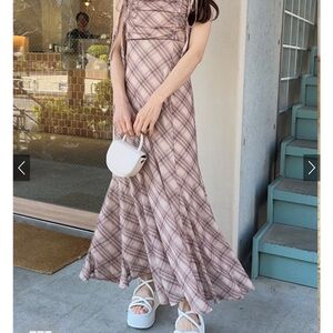 Cute Checkered Gathered Ribbon Camisole Dress